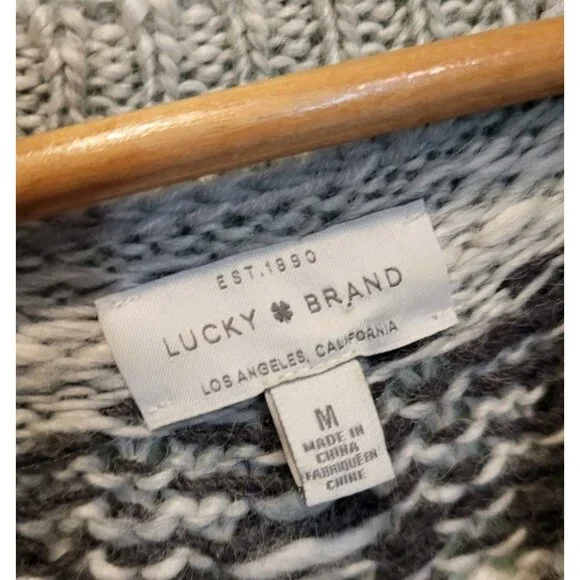 Lucky Brand Chunky Gray Fair Isle Wool Blend Sweater Sz M - Picture 5 of 7